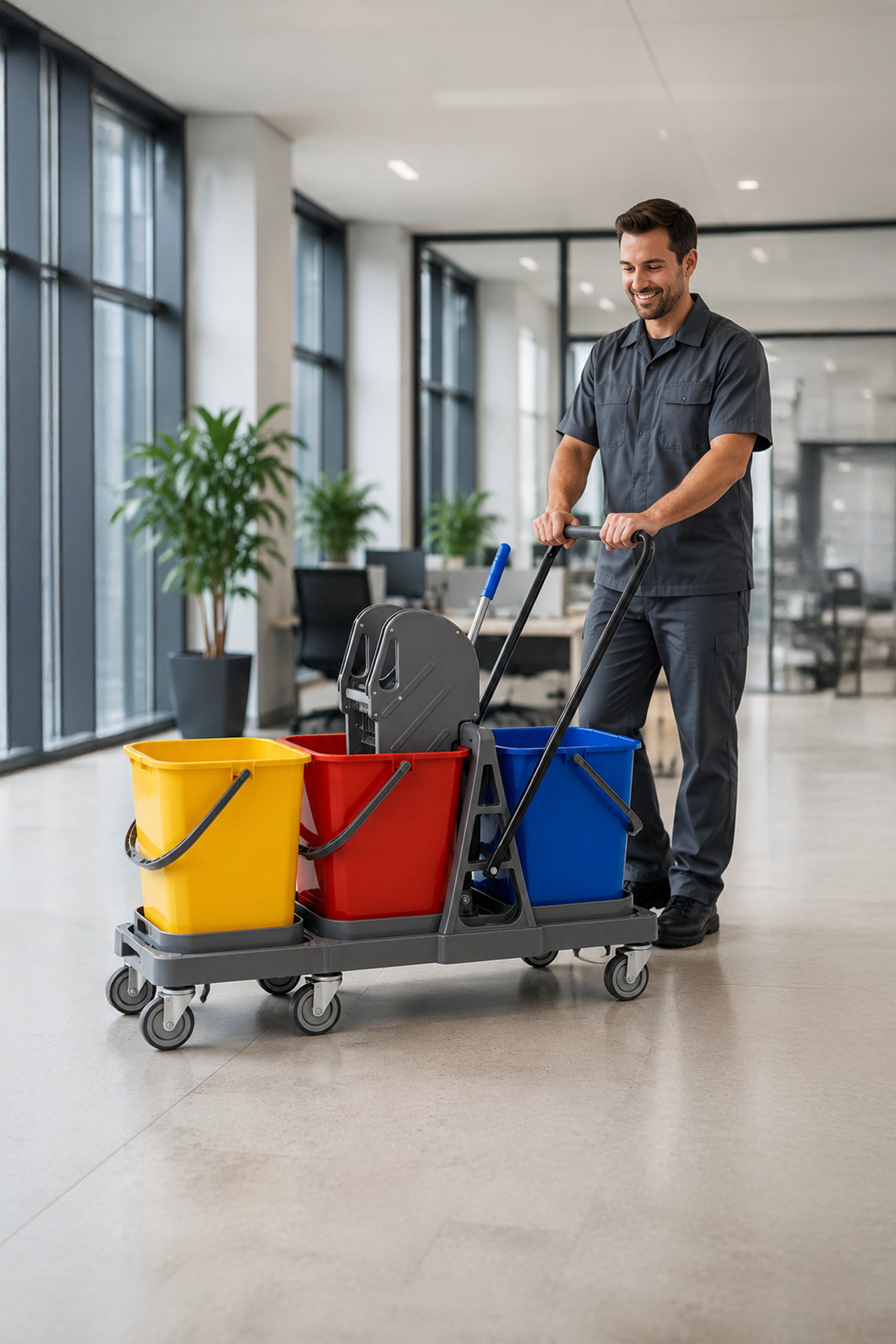 60Ltr 3 Bucket Mopping Trolley