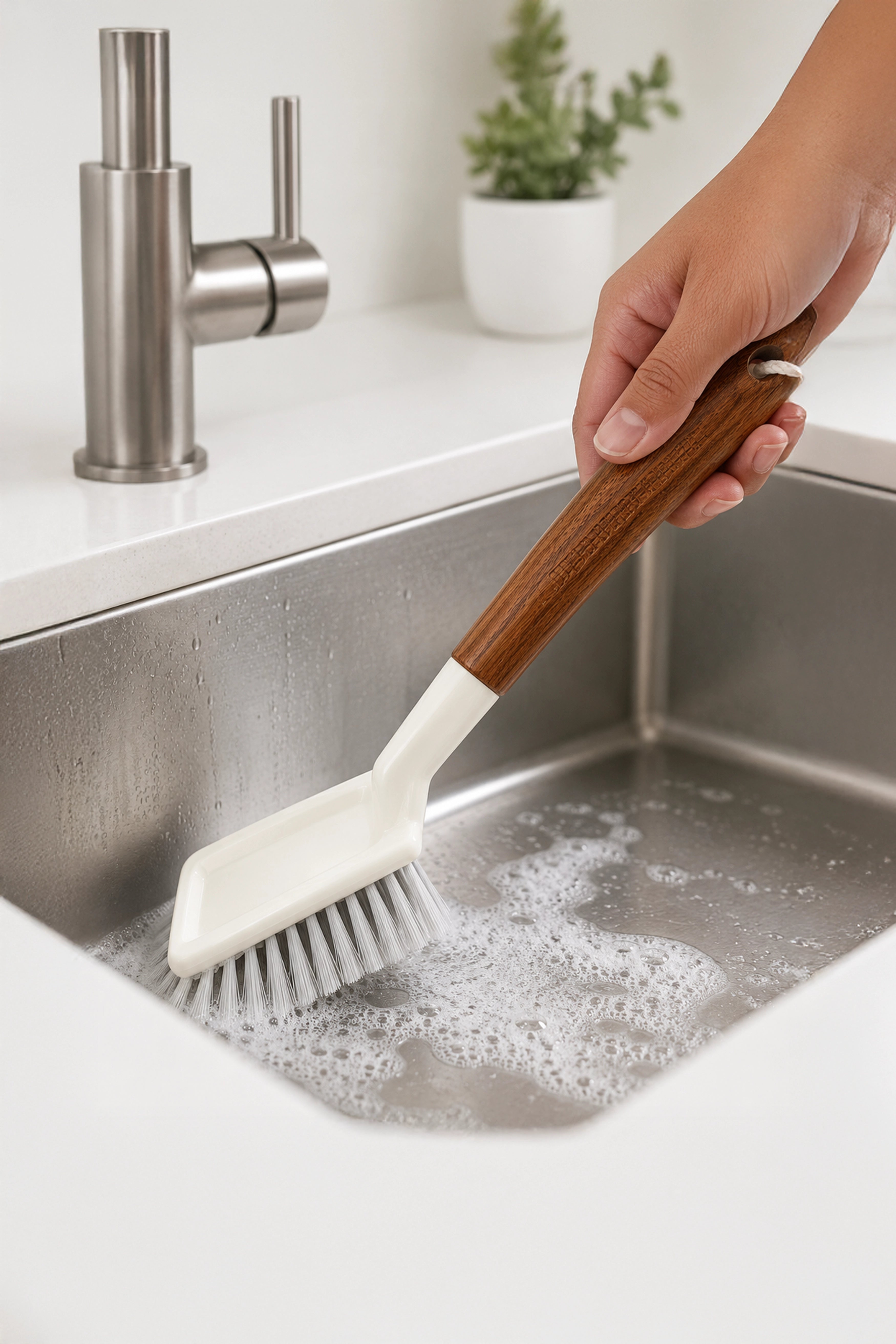 Sink Brush with Wooden Handle